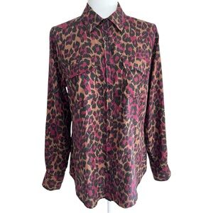 Nexx New York 100% Silk Blouse Top Medium Novelty Leopard Print Button Down